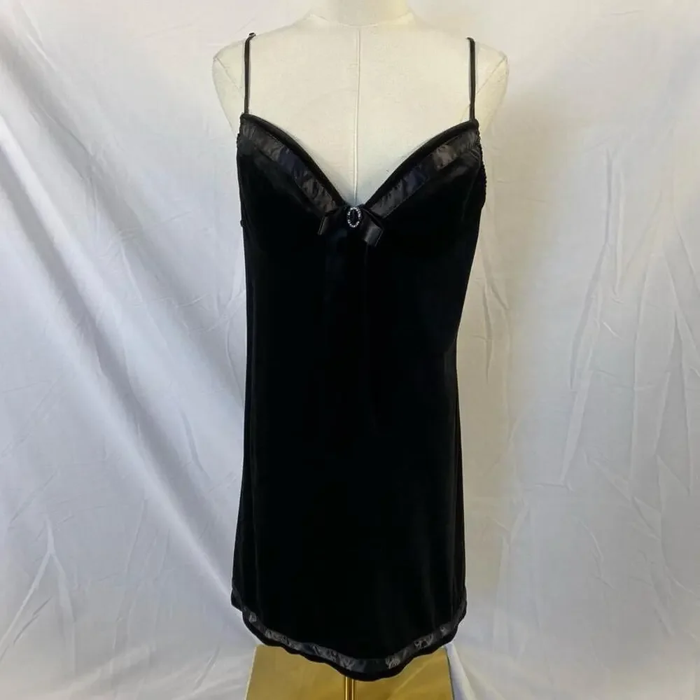 Cinema Etoile black velvet slip‎ dress bow size large vintage glam lingerie